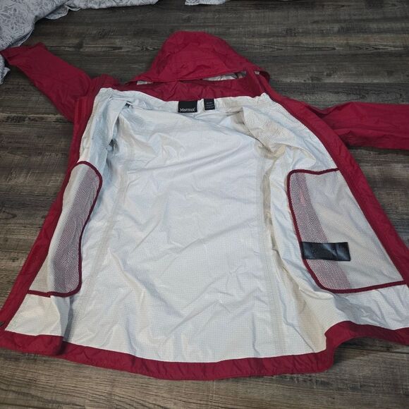 Marmot Precip Rain Jacket Women Size Small Desert Red Color High neck Arm Vents - Picture 11 of 15